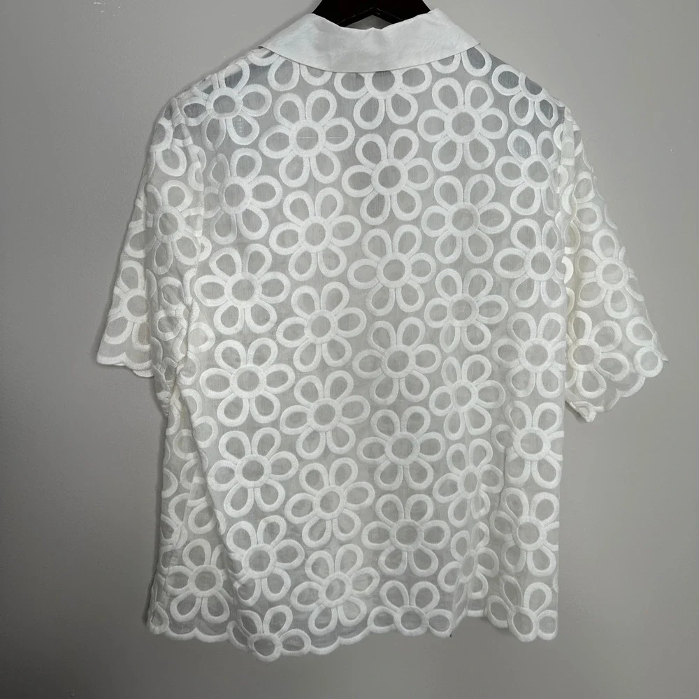Rebecca Taylor Women's White Floral Embroidered Button Down Shirt Top Size L NWT - Picture 10 of 10